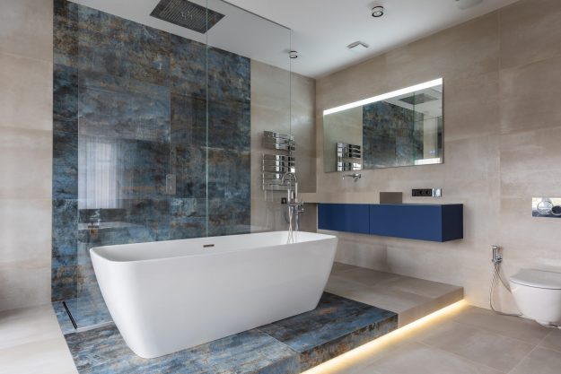 bathroom-tile-trends-2021 Bathroom wall with blue tiles, Best tile for shower walls